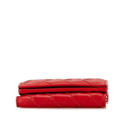 Pre-owned Bottega Veneta Red Color Leather Wallet (tri-fold) ()