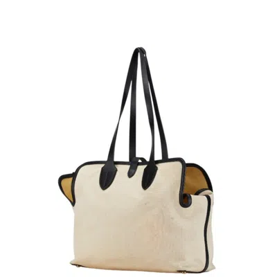 Pre-owned Burberry Beige Canvas Leather Pouch Tote Bag ()