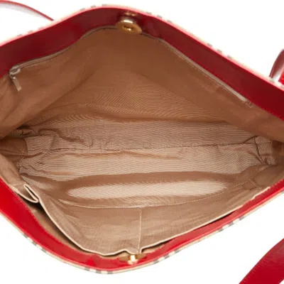 Pre-owned Burberry Beige Red Color Canvas Leather Shoulder Bag Tote Bag () In Beige, Red Color