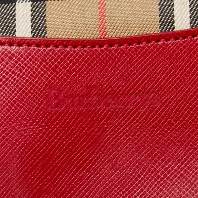 Pre-owned Burberry Beige Red Color Canvas Leather Shoulder Bag Tote Bag () In Beige, Red Color