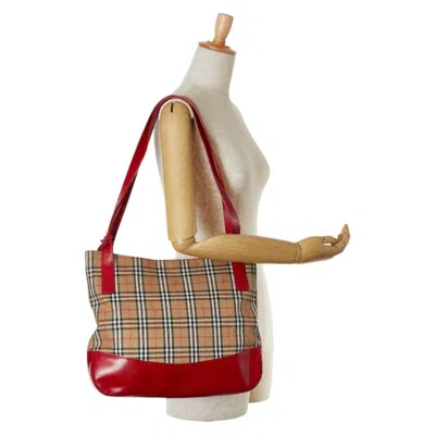 Pre-owned Burberry Beige Red Color Canvas Leather Shoulder Bag Tote Bag () In Beige, Red Color