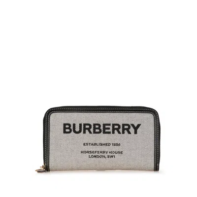 Pre-owned Burberry Black Gray Canvas Leather Coin Purse/coin Case () In Black, Gray