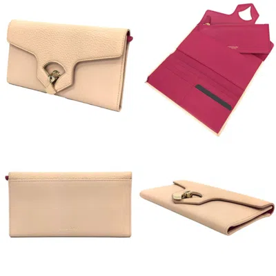 Pre-owned Bvlgari Beige Rose Pink Leather Long Wallet (bi-fold) () In Beige, Rose Pink