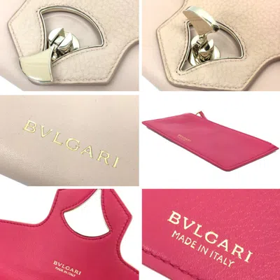 Pre-owned Bvlgari Beige Rose Pink Leather Long Wallet (bi-fold) () In Beige, Rose Pink