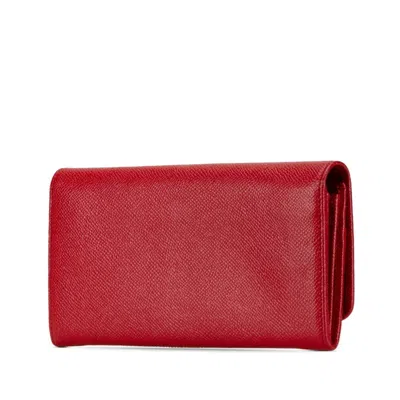 Pre-owned Bvlgari Red Color Leather Long Wallet (bi-fold) ()