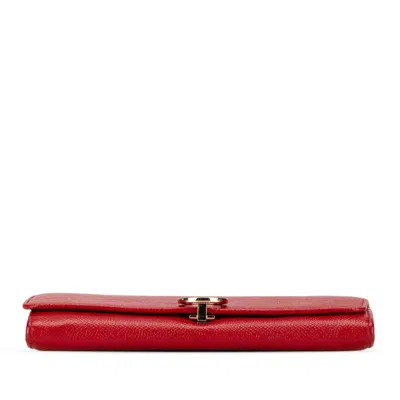 Pre-owned Bvlgari Red Color Leather Long Wallet (bi-fold) ()