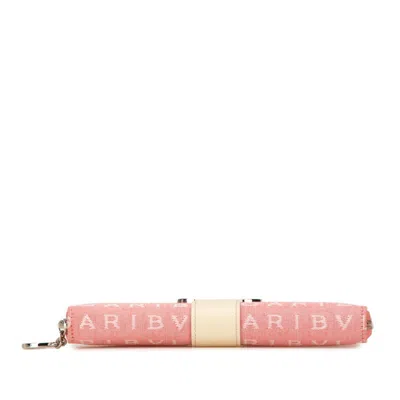 Pre-owned Bvlgari Logomania Pink White Canvas Leather Long Wallet (bi-fold) () In Pink, White