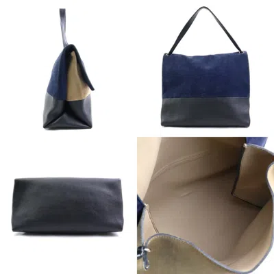 Pre-owned Celine Beige Black Navy Suede Leather Pouch Shoulder Bag () In Beige, Black, Navy