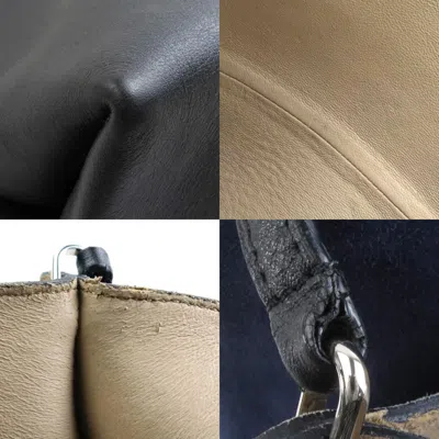 Pre-owned Celine Beige Black Navy Suede Leather Pouch Shoulder Bag () In Beige, Black, Navy