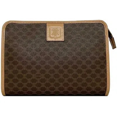 Pre-owned Celine Beige Brown Pvc Leather Clutch Bag Pouch () In Beige, Brown
