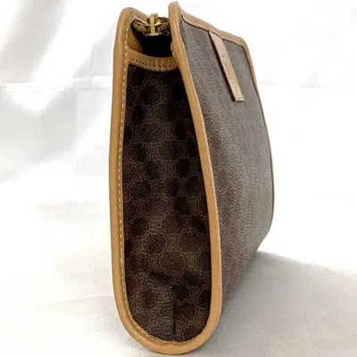 Pre-owned Celine Beige Brown Pvc Leather Clutch Bag Pouch () In Beige, Brown