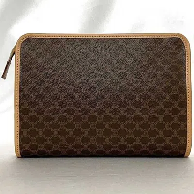 Pre-owned Celine Beige Brown Pvc Leather Clutch Bag Pouch () In Beige, Brown