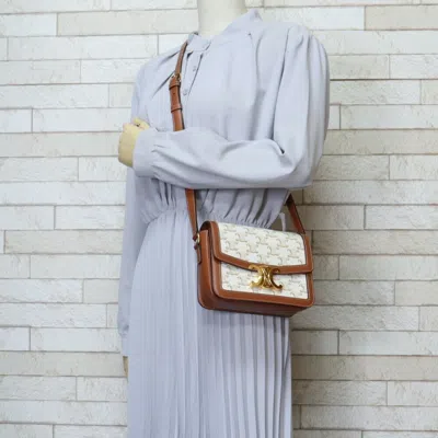 Pre-owned Celine Brown White Coated Canvas Leather Shoulder Bag () In Brown, White