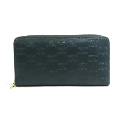Pre-owned Celine Dark Green Leather Long Wallet (bi-fold) ()