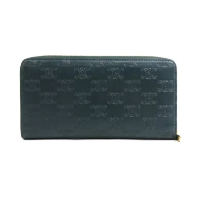 Pre-owned Celine Dark Green Leather Long Wallet (bi-fold) ()