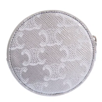 Pre-owned Celine Silver White Leather Coin Purse/coin Case () In Silver, White