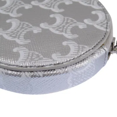 Pre-owned Celine Silver White Leather Coin Purse/coin Case () In Silver, White