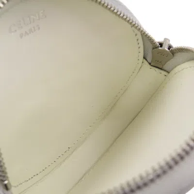 Pre-owned Celine Silver White Leather Coin Purse/coin Case () In Silver, White