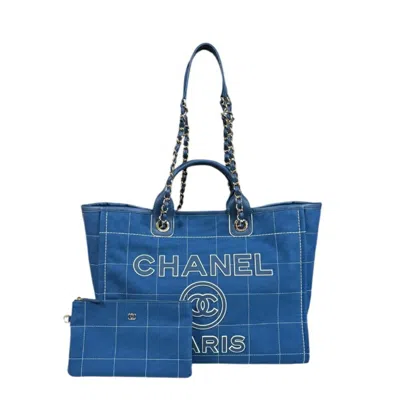 Pre-owned Chanel Blue Canvas Leather Shoulder Bag ()