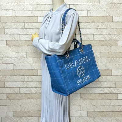 Pre-owned Chanel Blue Canvas Leather Shoulder Bag ()