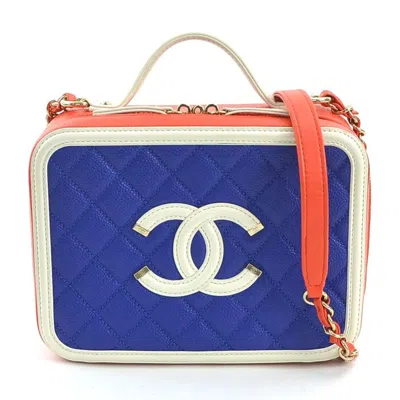 Pre-owned Chanel Blue Red Color White Leather Shoulder Bag () In Blue, Red Color, White