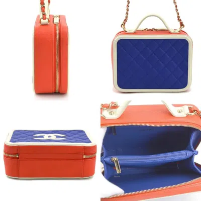 Pre-owned Chanel Blue Red Color White Leather Shoulder Bag () In Blue, Red Color, White