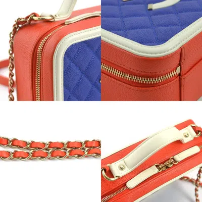 Pre-owned Chanel Blue Red Color White Leather Shoulder Bag () In Blue, Red Color, White