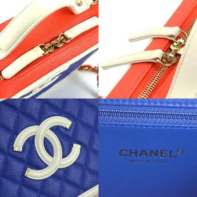 Pre-owned Chanel Blue Red Color White Leather Shoulder Bag () In Blue, Red Color, White