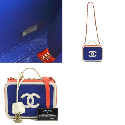 Pre-owned Chanel Blue Red Color White Leather Shoulder Bag () In Blue, Red Color, White
