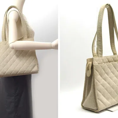 Pre-owned Chanel Ivory Light Beige Off-white Canvas Shoulder Bag Tote Bag () In Ivory, Light Beige, Off-white