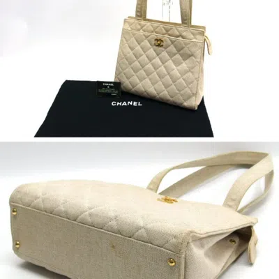 Pre-owned Chanel Ivory Light Beige Off-white Canvas Shoulder Bag Tote Bag () In Ivory, Light Beige, Off-white