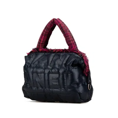 Pre-owned Chanel Navy Pink Nylon Wool Handbag Shoulder Bag () In Navy, Pink
