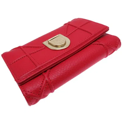 Pre-owned Dior Christian  Red Color Leather Wallet (tri-fold) ()