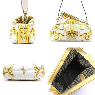Pre-owned Fendi Light Beige Yellow Canvas Leather Shoulder Bag () In Light Beige, Yellow