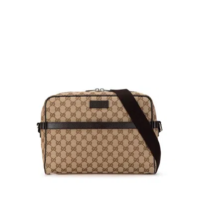 Pre-owned Gucci Beige Brown Canvas Leather Shoulder Bag () In Beige, Brown