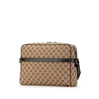 Pre-owned Gucci Beige Brown Canvas Leather Shoulder Bag () In Beige, Brown