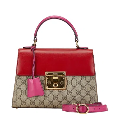 Pre-owned Gucci Beige Pink Red Color Pvc Leather Handbag Shoulder Bag () In Beige, Pink, Red Color