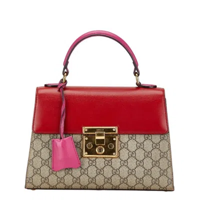 Pre-owned Gucci Beige Pink Red Color Pvc Leather Handbag Shoulder Bag () In Beige, Pink, Red Color