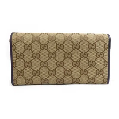Pre-owned Gucci Beige Purple Gg Canvas Leather Long Wallet (bi-fold) () In Beige, Purple