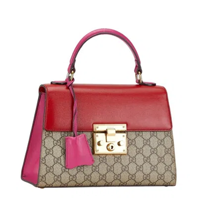Pre-owned Gucci Beige Pink Red Color Pvc Leather Handbag Shoulder Bag () In Beige, Pink, Red Color