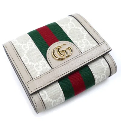 Pre-owned Gucci Beige White Gg Supreme Canvas Leather Wallet (bi-fold) () In Beige, White