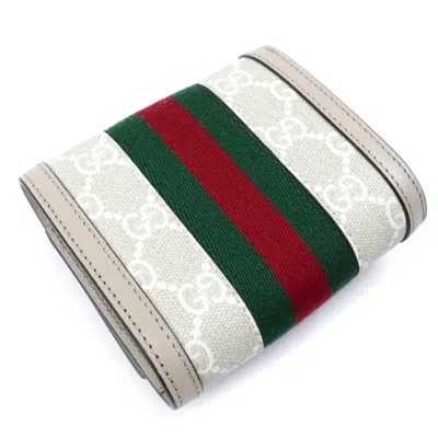 Pre-owned Gucci Beige White Gg Supreme Canvas Leather Wallet (bi-fold) () In Beige, White