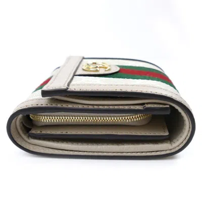 Pre-owned Gucci Beige White Gg Supreme Canvas Leather Wallet (bi-fold) () In Beige, White