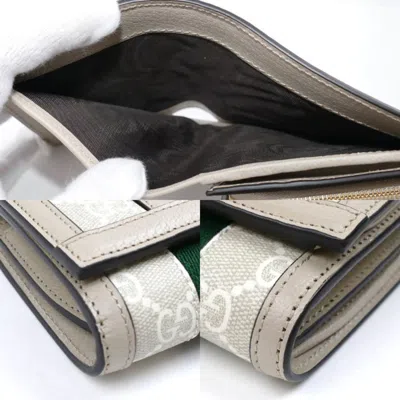 Pre-owned Gucci Beige White Gg Supreme Canvas Leather Wallet (bi-fold) () In Beige, White