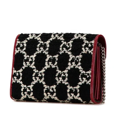 Pre-owned Gucci Black Red Color Tweed Leather Chain/shoulder Wallet () In Black, Red Color