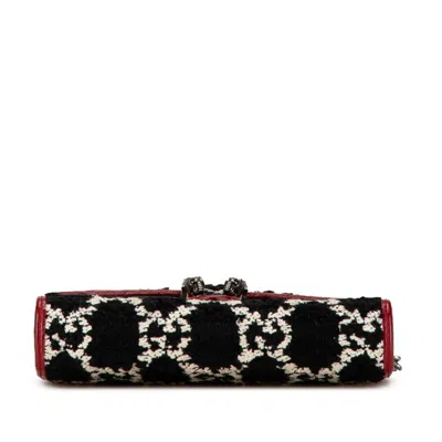Pre-owned Gucci Black Red Color Tweed Leather Chain/shoulder Wallet () In Black, Red Color
