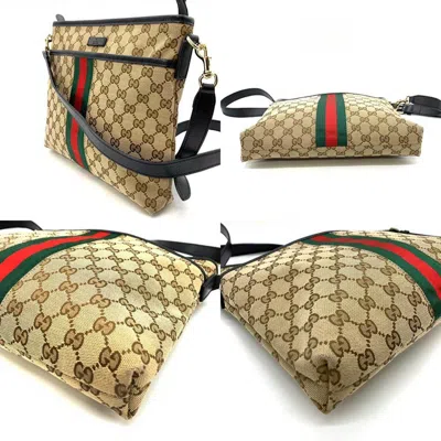 Pre-owned Gucci Sherry Line Black Brown Green Multi-color Red Color Gg Canvas Leather Shoulder Bag () In Black, Brown, Green, Multi-color, Red Color