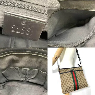 Pre-owned Gucci Sherry Line Black Brown Green Multi-color Red Color Gg Canvas Leather Shoulder Bag () In Black, Brown, Green, Multi-color, Red Color