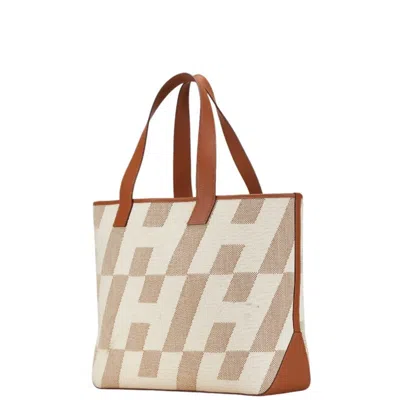 Pre-owned Hermes Beige Brown Toile H Leather Tote Bag () In Beige, Brown