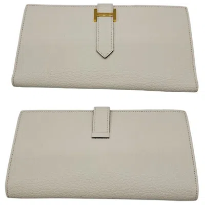 Pre-owned Hermes Bearn Gold Chevre Leather Long Wallet (bi-fold) ()